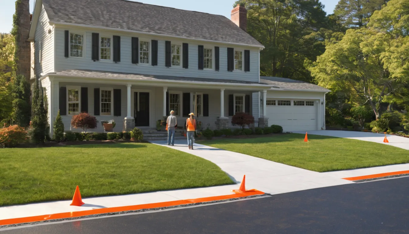 A freshly finished concrete driveway beside a colonial home in Fairfax